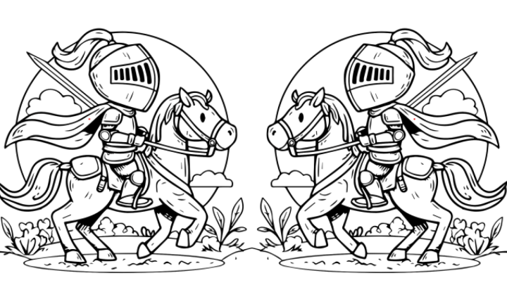 Tegning af to riddere, der ridder mod hinanden.